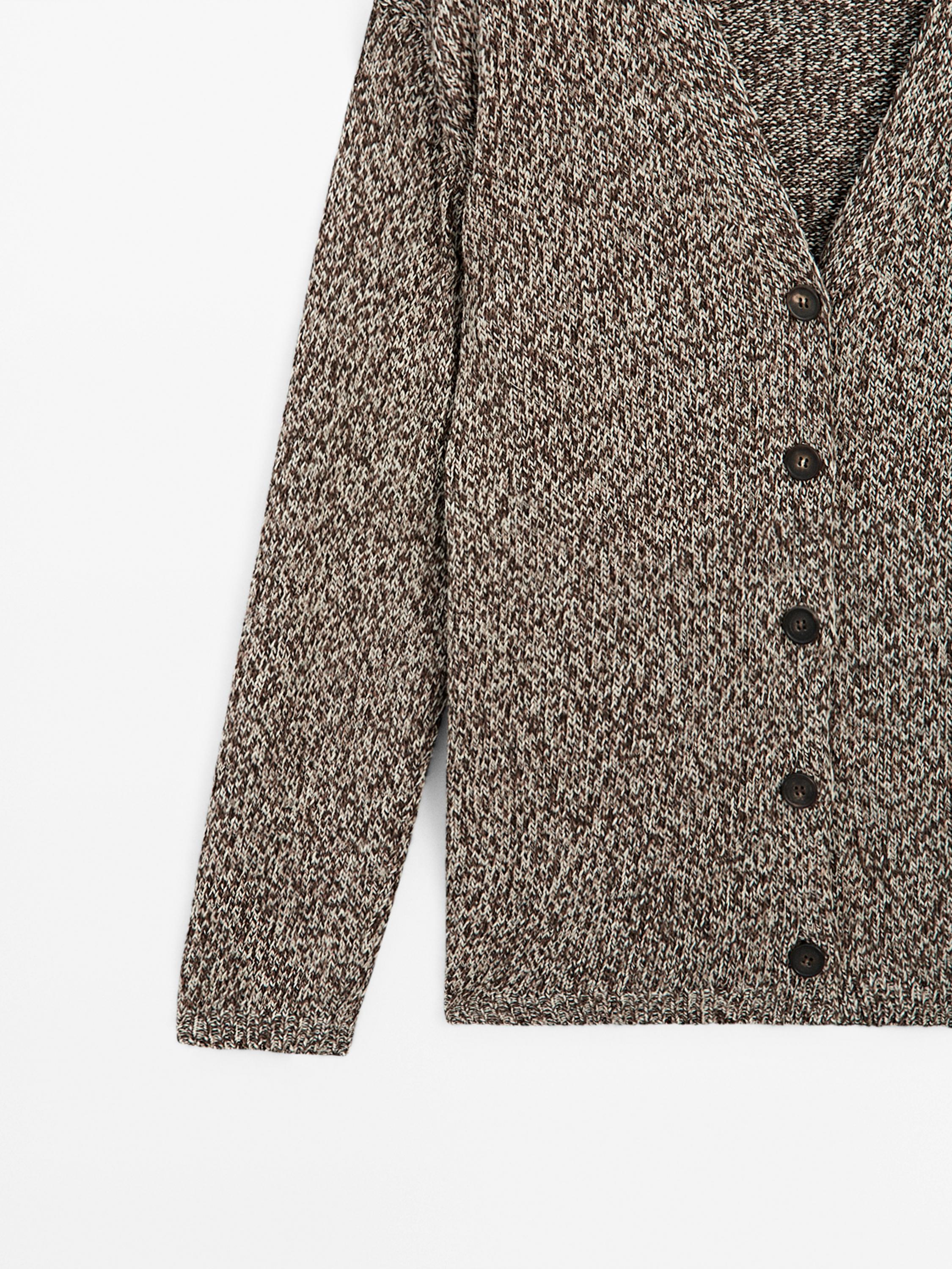 Cardigan long maille moulinée col en V